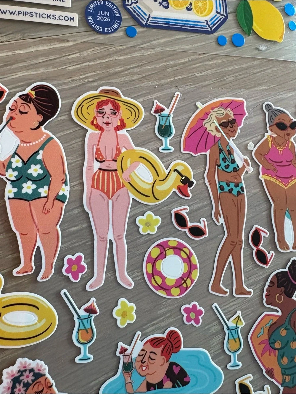Colorful Poolside Summer Sticker Sheets - Yellow, Blue, Pink, Teal
